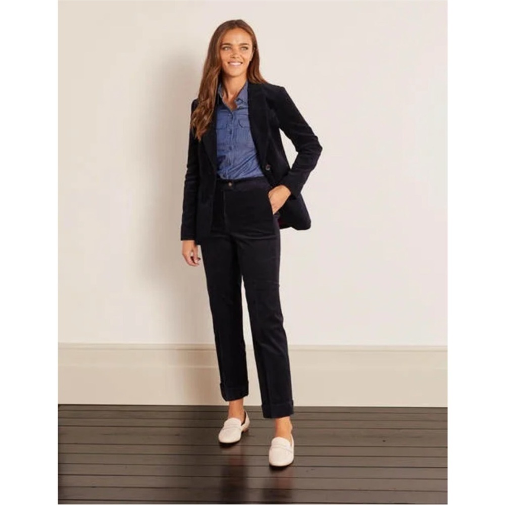 Boden Dulwich Cord Trousers in Navy Blue Corduroy Ankle Grazer Pants Size 6 Long